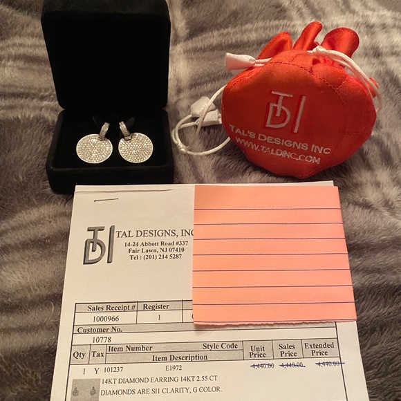 TAL DESIGNS 14KT DIAMOND EARRINGS DISCS & HUGGIES GSI1 2.55CTS W/G 585 BRAND NEW - Picture 6 of 13